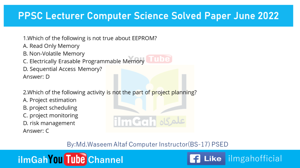 PPSC Lecturer Computer Science Past Paper 2022