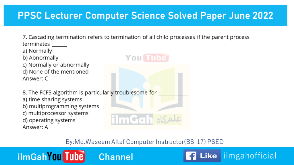 PPSC Lecturer Computer Science Past Paper 2022